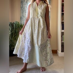 Handmade yellow and green patchwork Cottagecore cotton dress